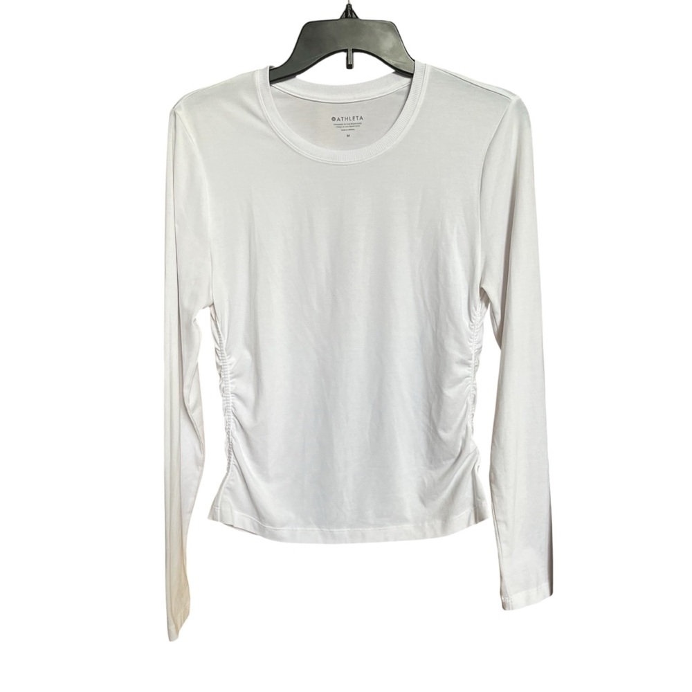 Athleta White Long Sleeve Shirt Ruched Sides Women’s Size Medium M